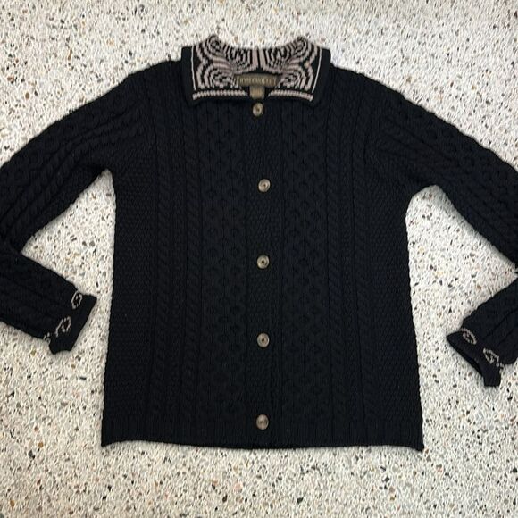 Inis Crafts 100% Merino wool cardigan button up sweater navy large L - Picture 1 of 5